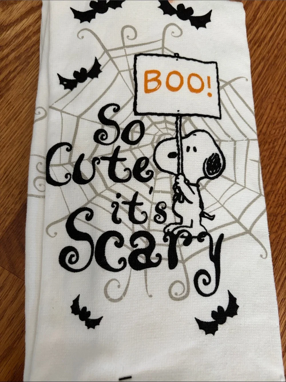 Halloween Snoopy Cotton Kitchen Towels - White with Black and Orange Accents